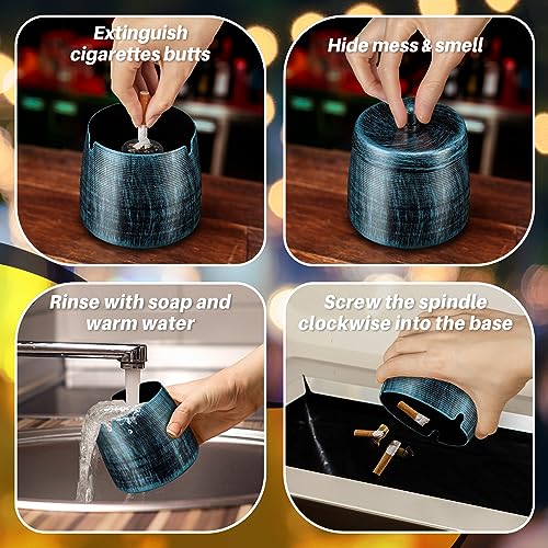 Windproof Outdoor Ashtray with Lid - Smokeless Metal Ash Tray for Patio