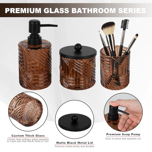 4-Piece Amber Glass Bathroom Accessory Set with Vanity Tray and Soap Dispenser