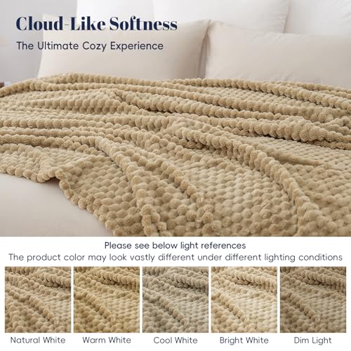 Ultra Soft 3D Jacquard Flannel Fleece Blanket - Queen Size, 90"x90", Khaki
