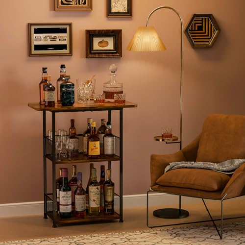 3-Tier Freestanding Wine Rack & Mini Bar Cart with Wood Tabletop