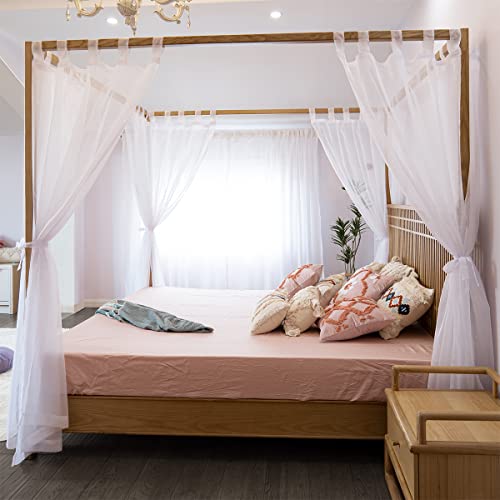 White Sheer Canopy Bed Curtains - 8 Panel Tab Top 4 Poster Frame Drapes