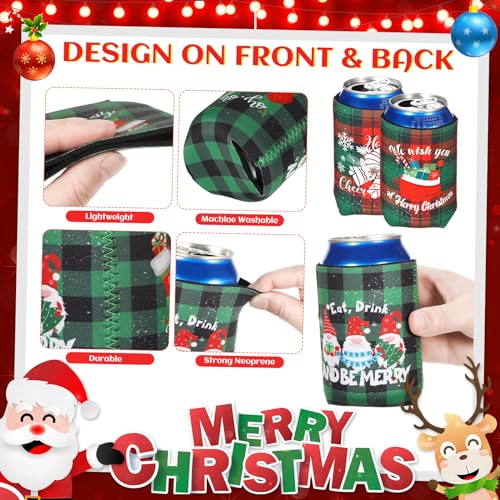 Tioncy 60 Pcs Christmas Beer Can Sleeves Insulated Plaid Style - 12 oz