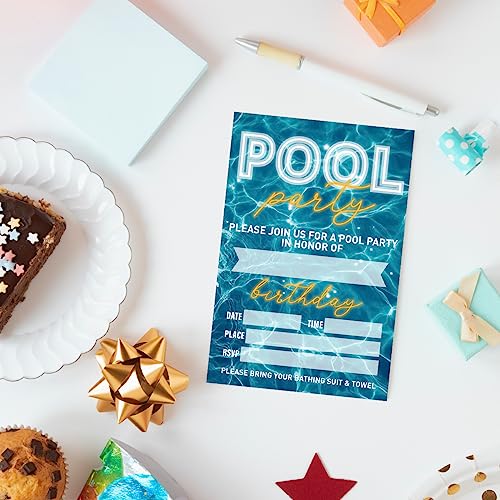 Pool Party Birthday Invitation Cards with Envelopes, 4x6 Inch Set of 20