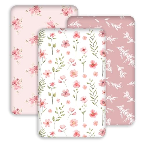 CIVARUA KIDS 3-Pack Bedside Bassinet Sheets 33" x 20" - Pink Floral