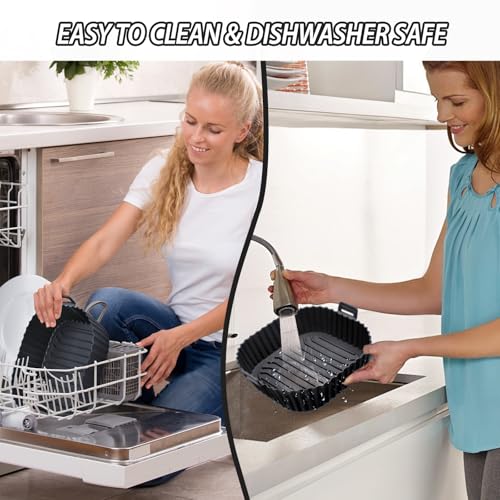 Reusable Silicone Air Fryer Liners, 3-Piece Square Basket Set for 4-7 QT