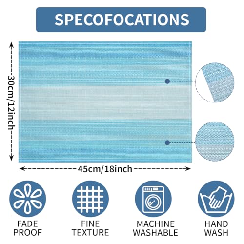 Washable Linen Placemats Set of 4 - 12" x 18" Blue Farmhouse Table Mats