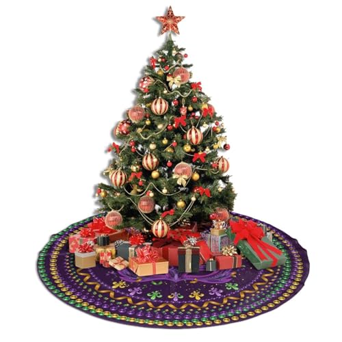 Juniissl Festival Purple Christmas Tree Skirt, Fleur De Lis 36 Inch, Medium