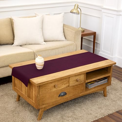 Solino Home 100% Pure Linen Table Runner 14 x 60 in Chambray Burgundy (Burgundy Chambray)
