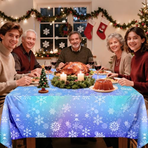 NOVWANG Snowflake Winter Tablecloths 4 pcs Iridescent Holiday Decor, 54x108 inches