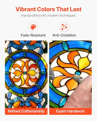 Stained Glass Window Panel - 35.1" x 12.9" Vintage Style Art