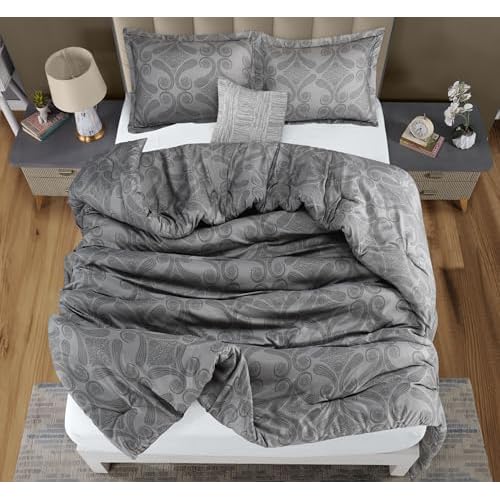 Utopia Bedding Queen Comforter Set Paisley Grey, Floral Comforters Queen Size, 3 Piece Lightweight All Season Down Alternative Bedding Set with 1 Comforter (88 x 88 In) and 2 Pillow Shams (20 x 26 In)