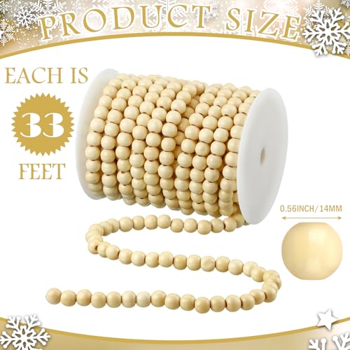 Giegxin 2 Pcs Wooden Bead Garland for Christmas Tree - Farmhouse Style, 66 Feet, Wood Color