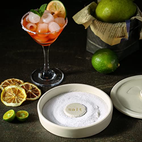 Cosnou 2-Piece Handmade Ceramic Margarita Salt Rimmer Set with Lid - Bar Drink Accessories