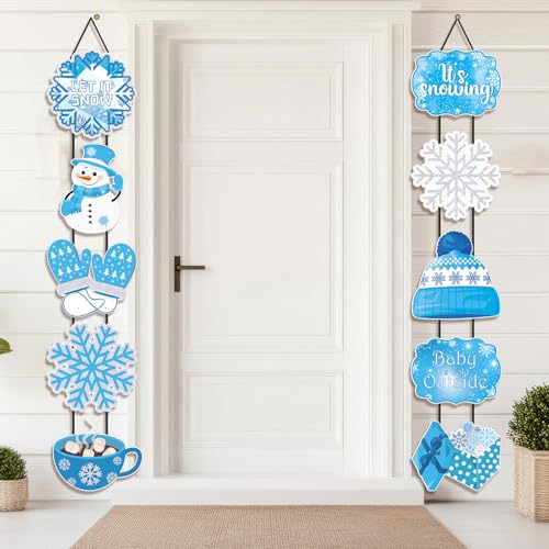 CroBlissful Winter Snowflake Christmas Porch Sign Set - Blue, 2 Pack, 10 Designs