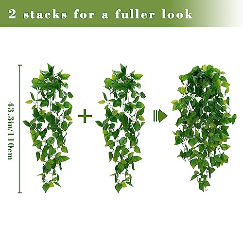 Artificial Hanging Pothos Plants (2-Pack) - 43-Inch Faux Greenery Vines