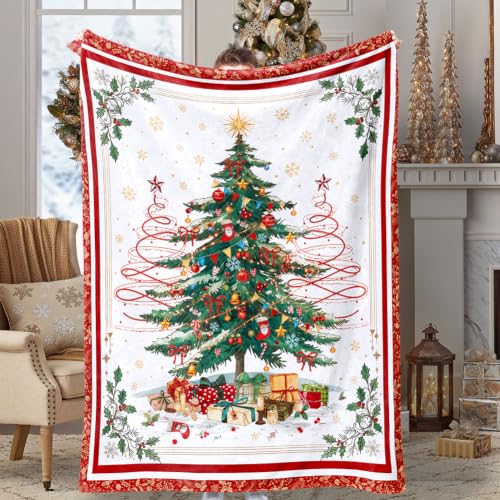 Green Xmas Tree Throw Blanket 60x80 in | Yersion Soft Flannel Fleece Christmas