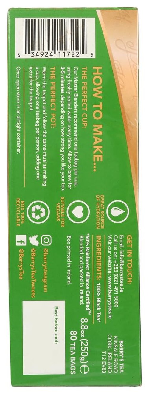Barry's Tea Irish Breakfast Tea - Bold Flavor | 80 Count Box