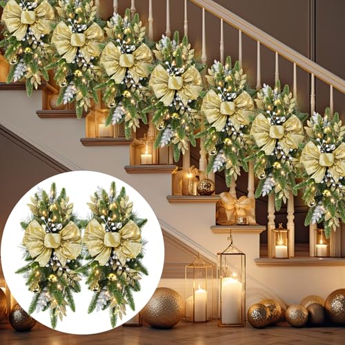 24-Inch Artificial Christmas Teardrop Swags - Gold Holiday Garland (8 Pack)