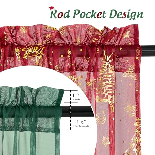 NICETOWN Christmas Window Treatment Set: 2 2984 - Dimension Green Curtains & 2 4084 - Dimension Gold - Embroidered Curtains, Perfect for Festive Season