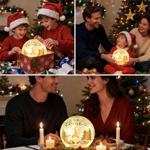 LED Crackle Glass Globe Table Lamp - Santa & Tree Pattern Battery Operated
