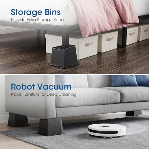 Heavy Duty 6 Inch Bed Risers - L-Shaped Furniture Lifts (4 Pack, Black)