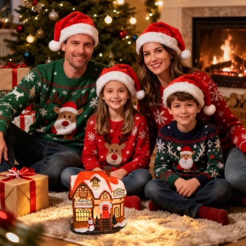Light Up Christmas Village Houses - Resin Holiday Decor with LED Lighting