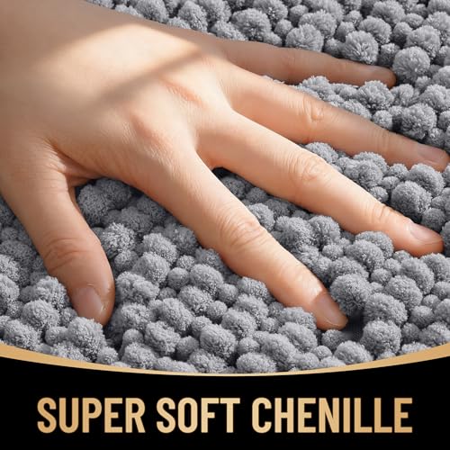 OLANLY Thick Chenille Bath Mat 30x20 Soft Absorbent Grey