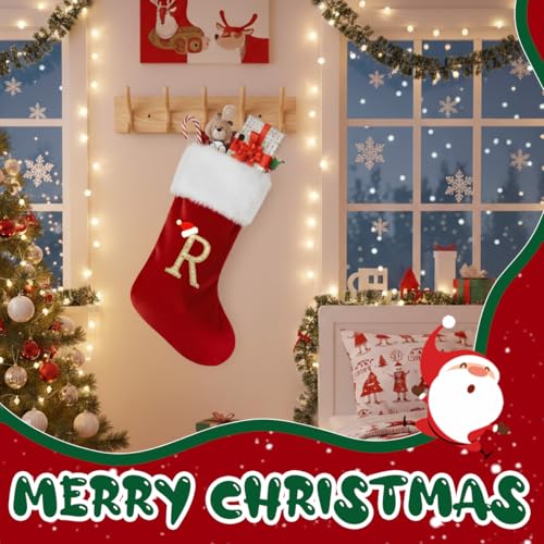 20-Inch Velvet Monogram Christmas Stocking with Initial Letter