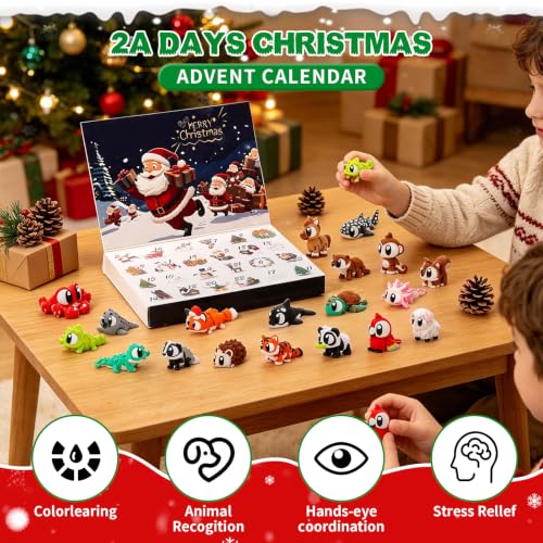 Qivoranza 24-Piece Animal Blind Box Advent Calendar with Articulated 3D Figures - Christmas Holiday Gift