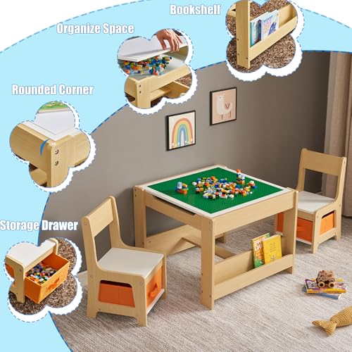 3-in-1 Kids Activity Table and Chair Set with Storage for Toddlers