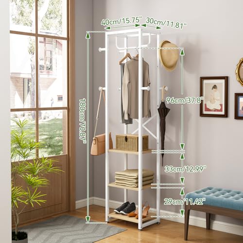 Industrial Freestanding Hall Tree with 3 Shelves and 8 Coat Hooks