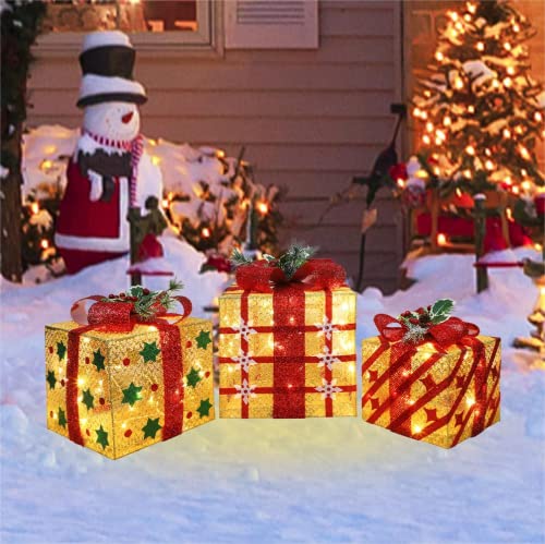 GLOWNOVA Ultra-Large 15x13x10.5 Inch Christmas Lighted Gift Boxes Set of 3 with 91 LEDs