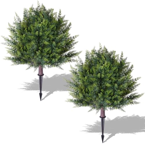 2 Pack Artificial Cypress Topiary Shrubs, UV Resistant Faux Evergreen Plants