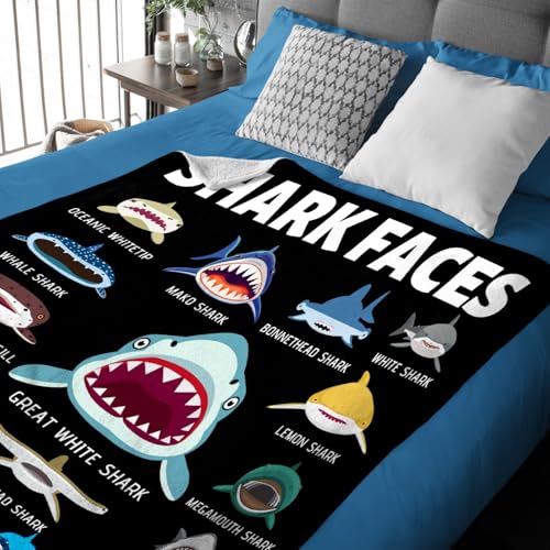 Shark Faces Blanket 50x40 in - Cow Blanket Shark Gifts for Kids & Adults, Shark Faces Throw