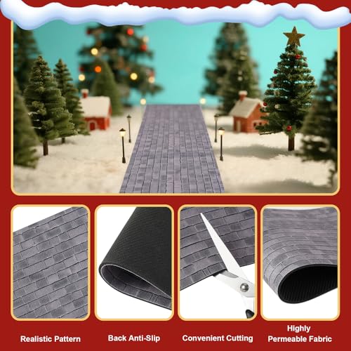 4 Pcs Miniature Christmas Village Street Road Mat, Cuttable Brick Path Roll