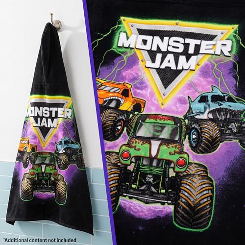 Monster Truck Hooded Bath Towel for Boys, 49x30 Inch Cotton Poncho