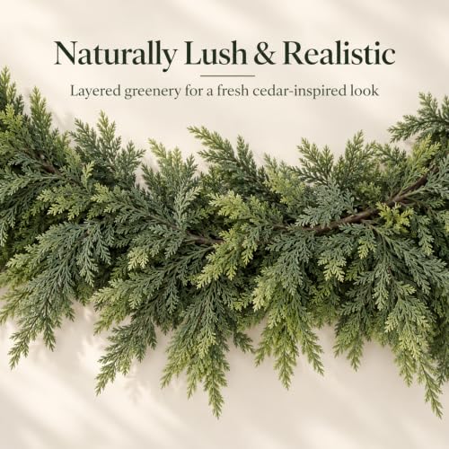 Anytin 6 FT Real Touch Artificial Cedar Christmas Garland for Mantel, Rustic Holiday Decor