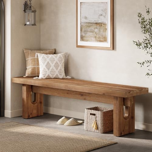 63" Solid Wood Farmhouse Dining Bench, Rustic Indoor Entryway Seating