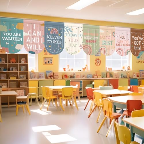 8-Piece Boho Rainbow Classroom Curtain Set, 36x24 Velvet Window Panels