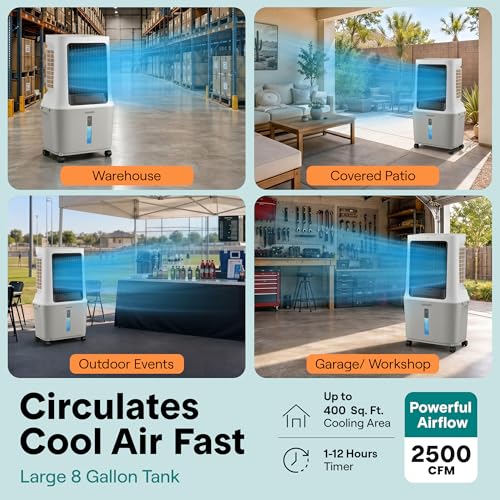Portable Evaporative Air Cooler 2500 CFM 8-Gallon Tank WiFi Swamp Cooler
