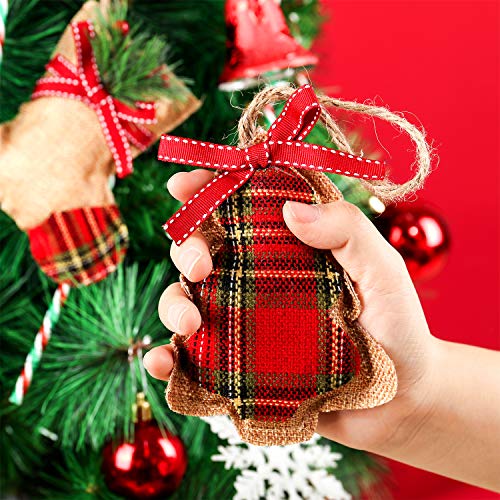WILLBOND 16-Pack Burlap Christmas Ornaments Set with Buffalo Plaid Design