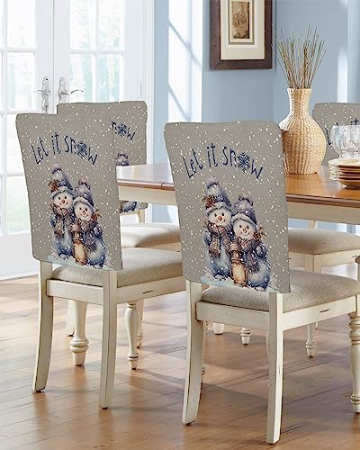 AMZRicher 4-Pack Grey Christmas Snowman Chair Back Covers for Dining Chairs Winter Holiday Decor