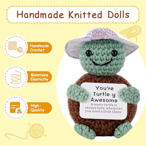 Handmade Crochet Turtle Doll with Encouragement Card and Healing Crystal