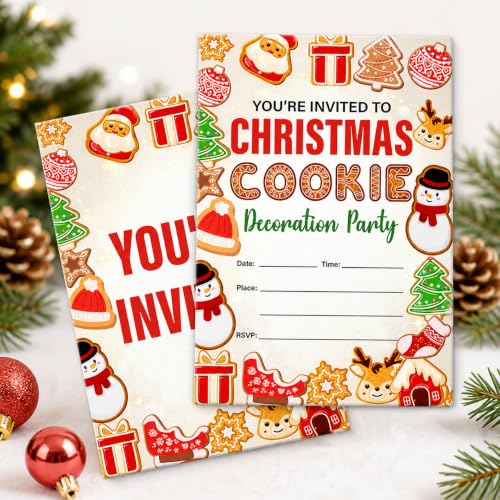 MENSHIJIAN Christmas Cookie Decorating Party Invitations - 20 Count, Envelopes, 3.5 x 5, Double-Sided, L Variation