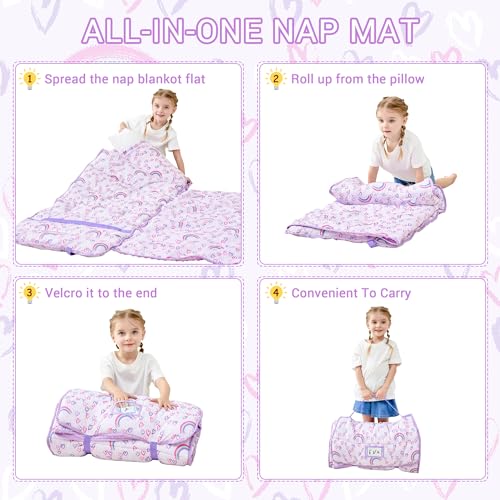 Lasoftan Extra Large Toddler Nap Mat with Pillow and Blanket for Daycare