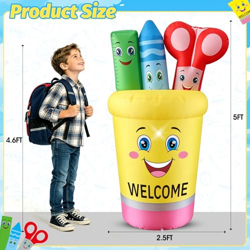 5FT Back to School Inflatable Pencil Holder Outdoor Decor with LED Lights
