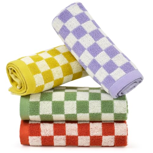 Jacquotha Checkered Cotton Wash Cloths 4 Pack - Vibrant Colors, 13x13 Inches