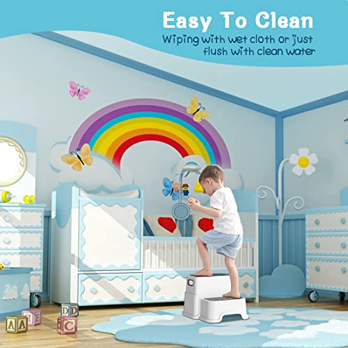 Toddler 2-Step Stool with Anti-Slip Surface and Rubber Bottom for Bathroom Sink and Potty Training