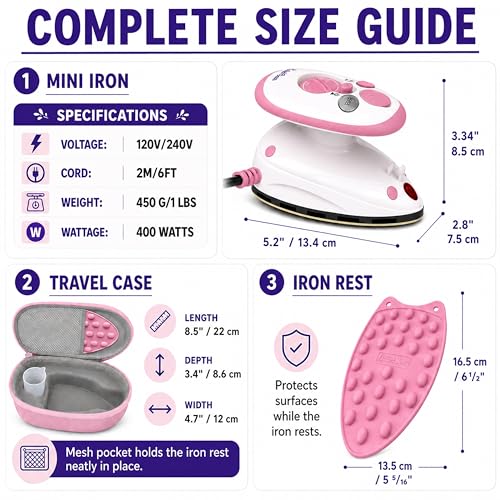 The Quilted Bear Mini Steam Iron for Quilting and Travel - Pink