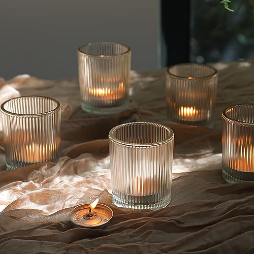 24 Pack Clear Ribbed Votive Candle Holders - 2x2.5 Inch Glass for Weddings & Events